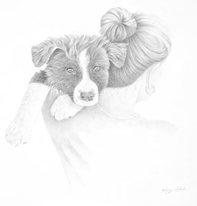 Commission Pet Portrait in B&W (with owner or companion)