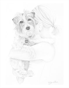 Commission Pet Portrait in B&W (with owner or companion)